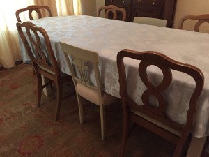 Tablecloth with a 10 inch overhang.