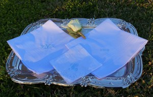 Embroidered handkerchiefs make wonderful keepsakes of a wedding.