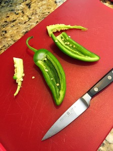 Wash peppers and remove the seeds and membranes.