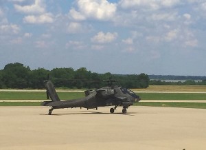 An Army Apache helicopter at Sulphur Springs Municipal Airport.