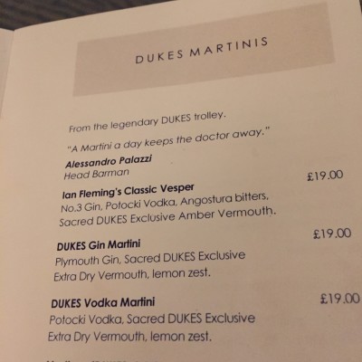 A few of the martinis available at Dukes Bar.