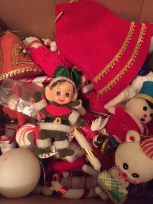 A box of ornaments that always hung on the tree when I was growing up.