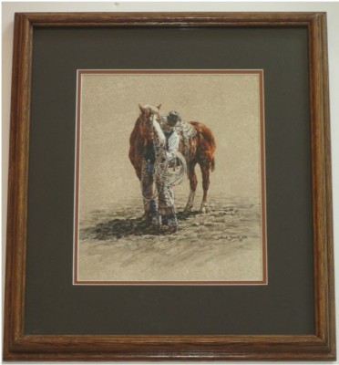 A cowboy and his horse painting.