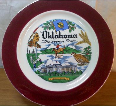 I enjoy decorating with plates. This is a vintage Oklahoma souvenir plate.