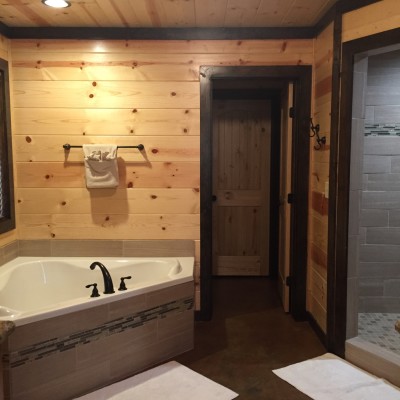 The master bath featured a walk-in shower and garden tub.
