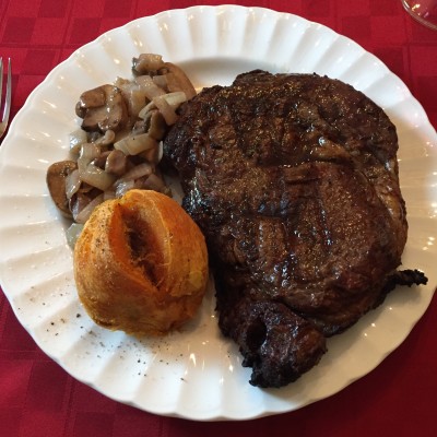 Sautéed mushrooms and onions go perfectly with a steak and baked sweet. potato