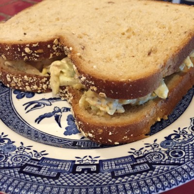 A chicken salad sandwich ready to eat!