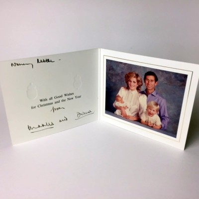 A Christmas Card sent to Nanny Rattle and signed by Charles and Diana.