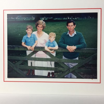 A photo of Prince Charles, Princess Diana, Prince William and Prince Harry which was used in the 1992 Christmas card from Charles and Diana. 