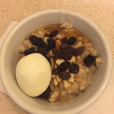 My hotel breakfast...an egg and oatmeal.