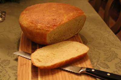 A fresh baked boule of bread.