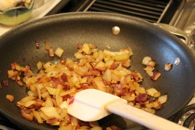Saute onion and garlic in a small amount of olive oil.