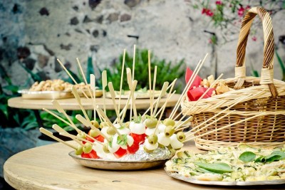 The long skewers make a fanciful presentation of this appetizer.